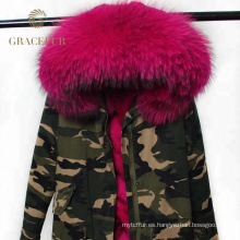 El mejor proveedor invierno mujer parka real piel ejército verde parka chaqueta de China